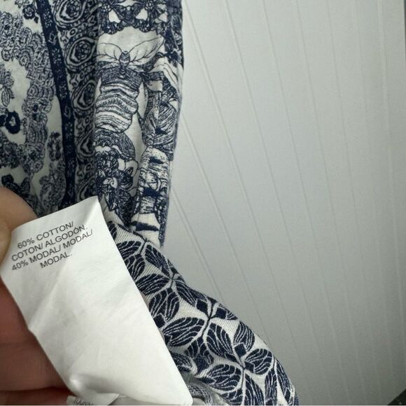 Lucky Brand Top XS Blue White Floral Boho Peasant Summer Knot Front - Picture 4 of 7